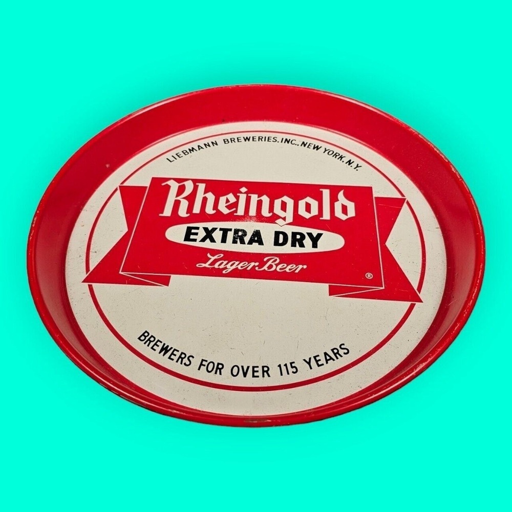Rheingold Extra Dry Lager Beer Tray Metal Serving Advertising Liebmann Breweries